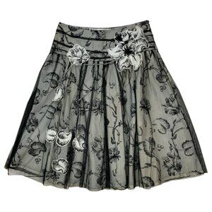 B. Young Malena Skirt 38 M Black Floral Sheer Overlay Whimsigoth